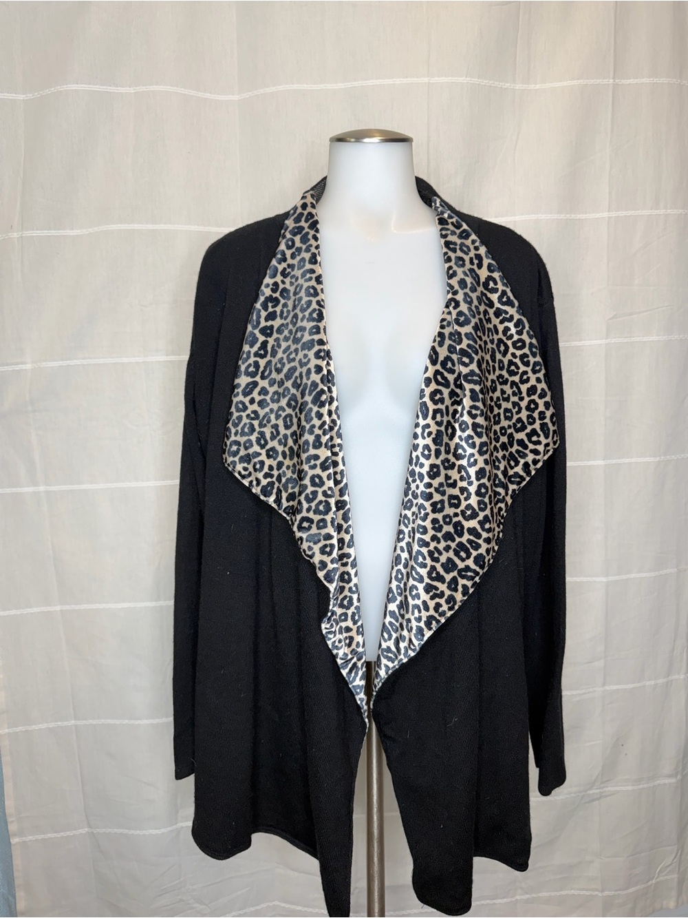 Crazy Train Black Cardigan with Leopard-Print Trim